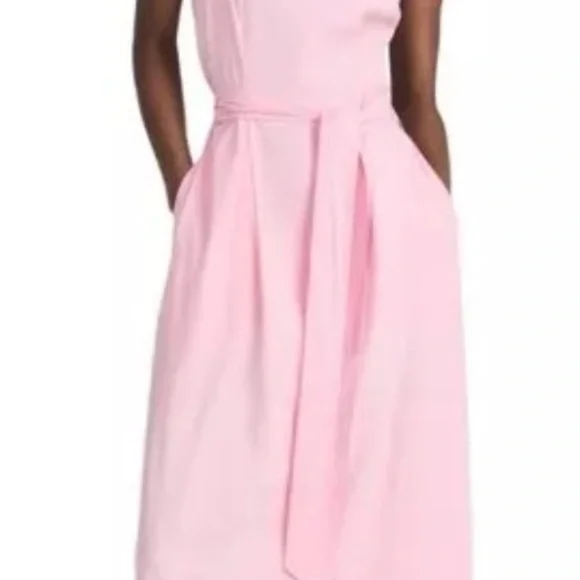 VINCE SQUARE NECK LINEN BLEND PINK MIDI DRESS size large brand new with tags - Picture 12 of 12
